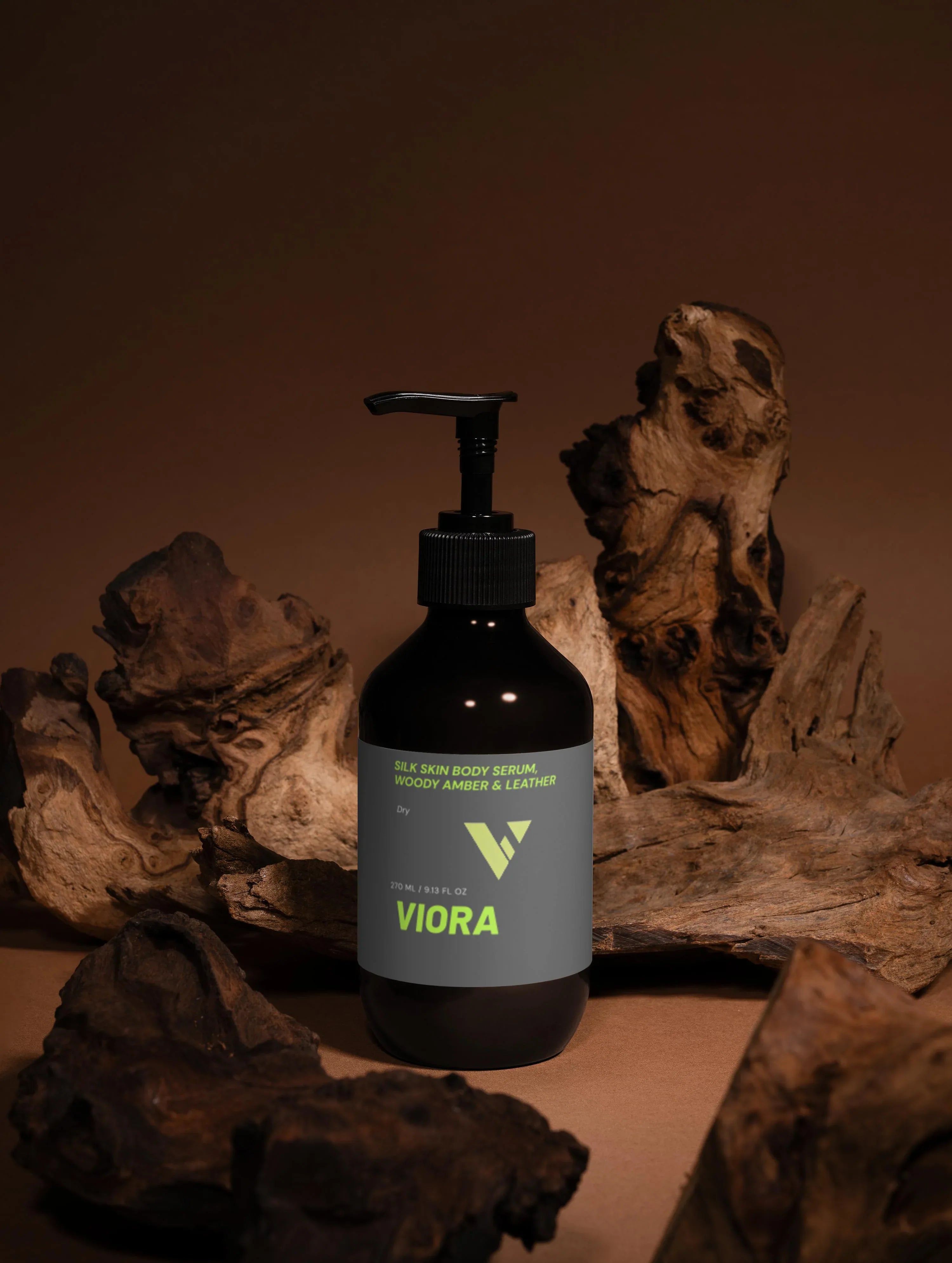 Silk Skin Body Serum - Woody Amber & Leather with Hyaluronic Acid Moisturizer - Viora