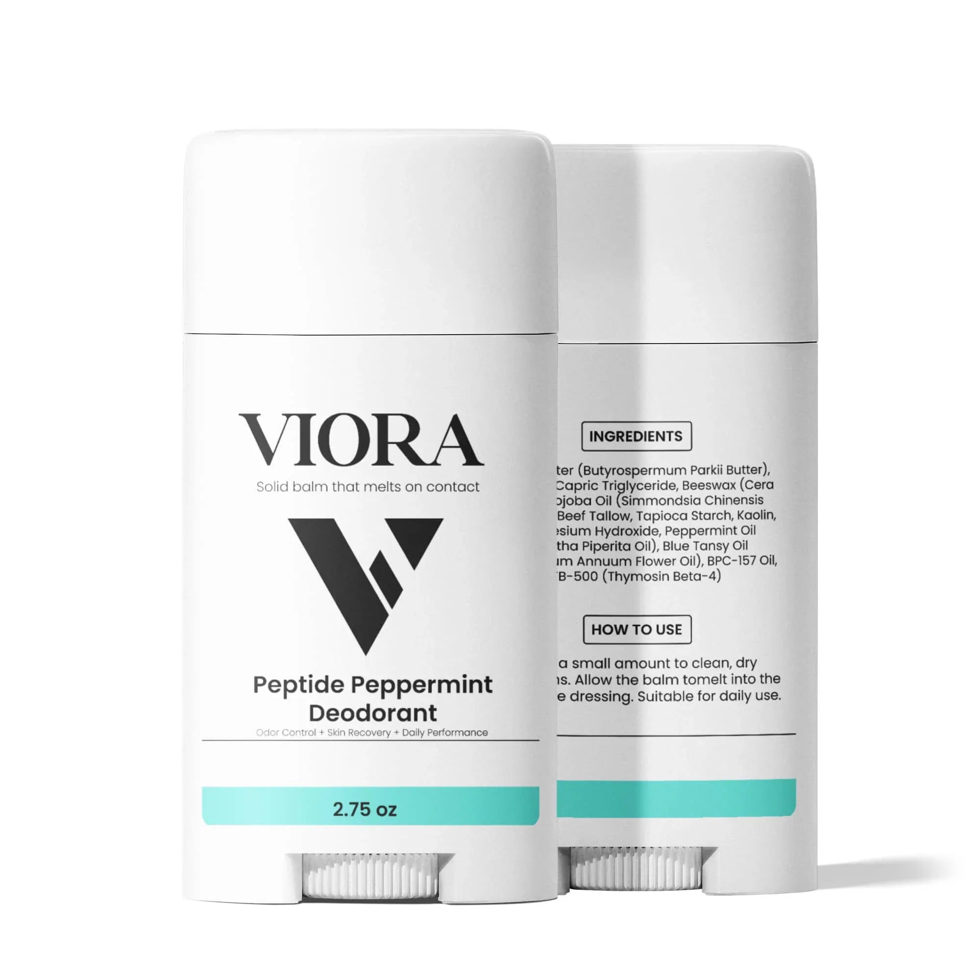 Natural Peptide Deodorant with BPC-157 & TB-500 - Aluminum Free Peppermint (2 Pack) - Viora