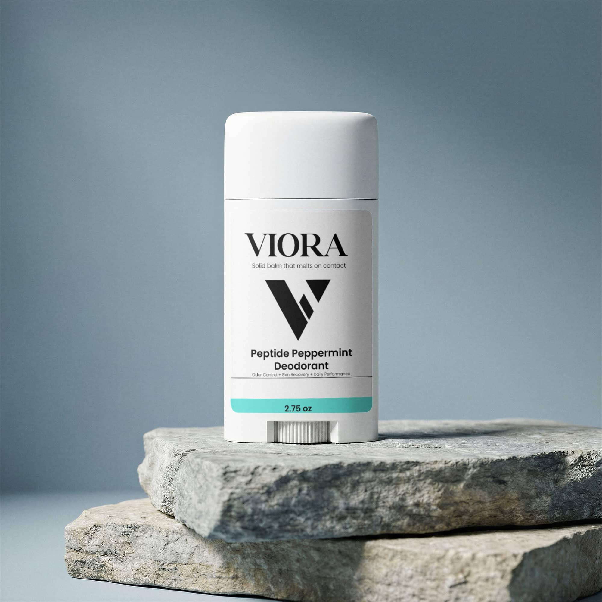 Natural Peptide Deodorant with BPC-157 & TB-500 - Aluminum Free Peppermint (2 Pack) - Viora
