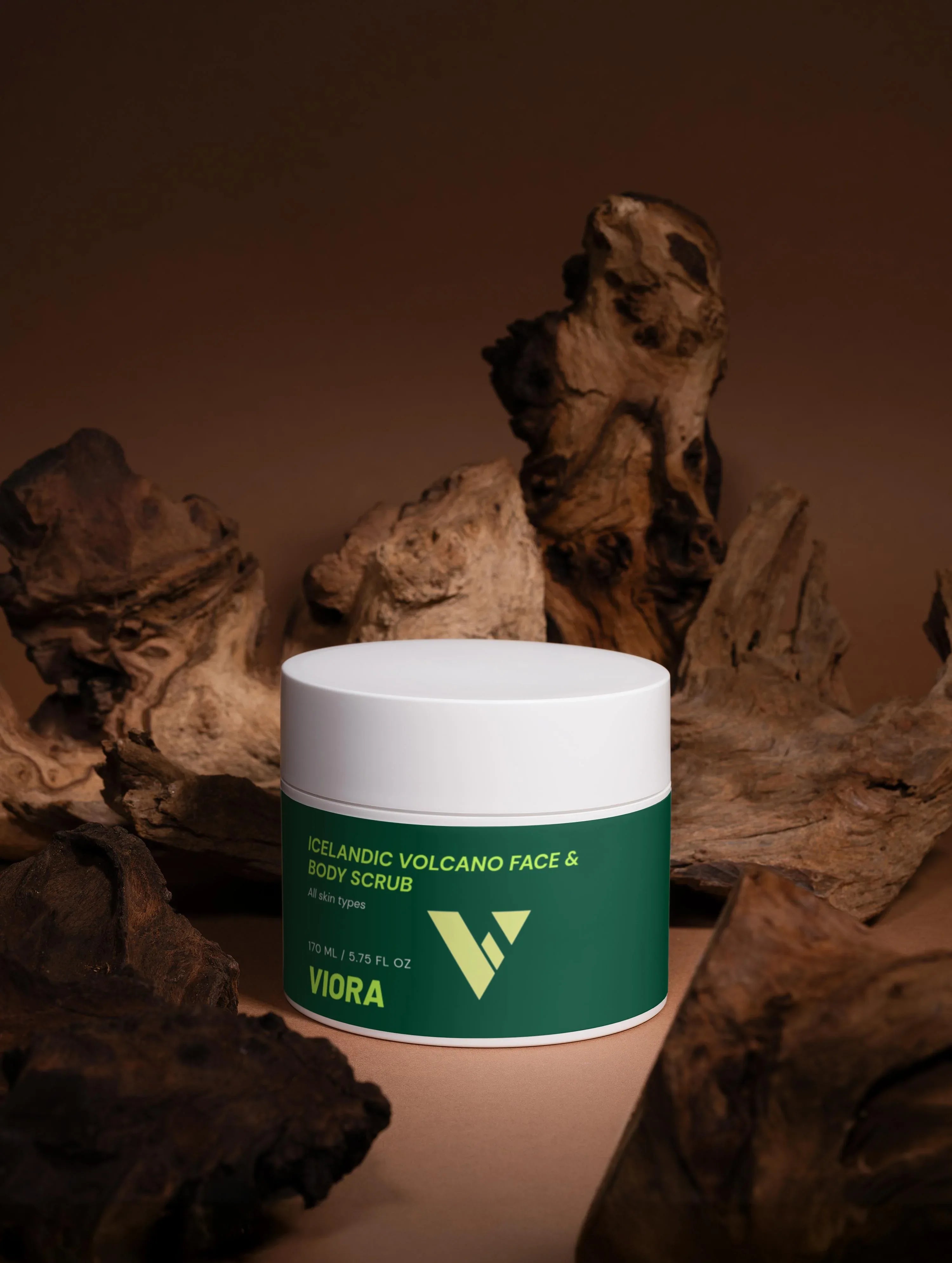 Viora Icelandic Volcano Face & Body Scrub - Detoxifying Exfoliator with Volcanic Ash - Viora